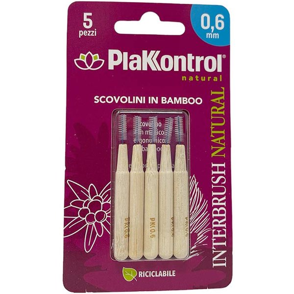 Ideco Plakkontrol - Interbrush Natural Scovolino In Bamboo 0.6Mm, 5 Pezzi-image