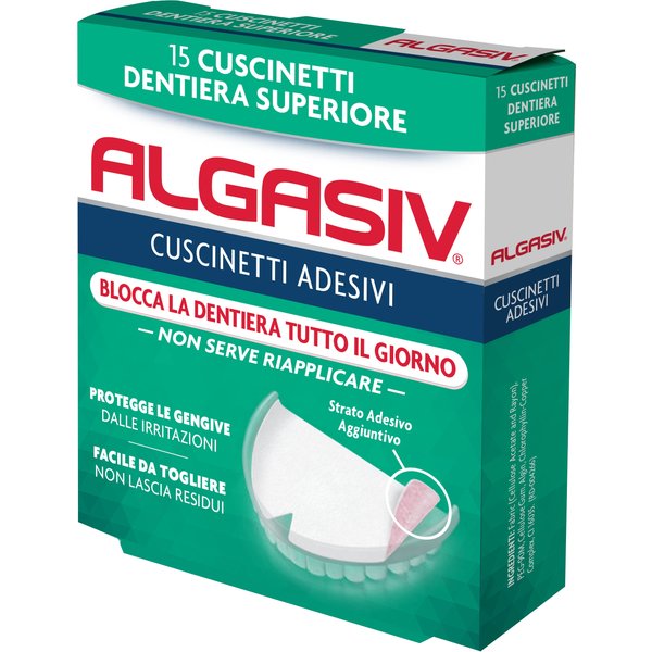 Algasiv Adesivi Dentiera Superiore - Cuscinetti Adesivi Algasiv Per La Stabilità, 15 Cuscinetti-image