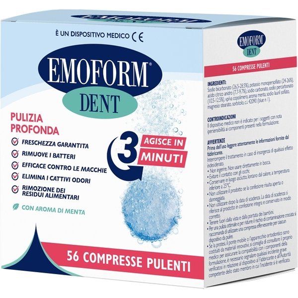 Emoform Dent - Dispositivo Pulizia Protesi Dentali Polifarma Per L'igiene Quotidiana, 56 Compresse-image