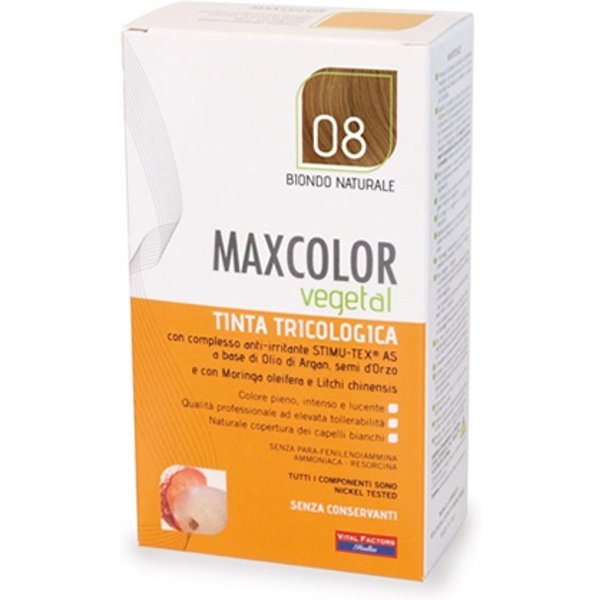 Vital Factors Maxcolor Vegetal 08 Biondo Naturale - Tinta Ipoallergenica Per I Capelli, 140 Ml-image