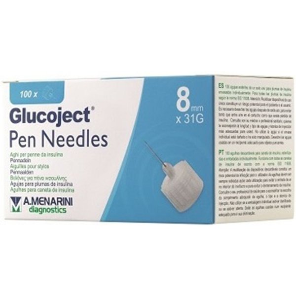 Menarini Glucoject Pen Needles Aghi Per Penna Da Insulina 8 Mm 31G 100 Pezzi-image