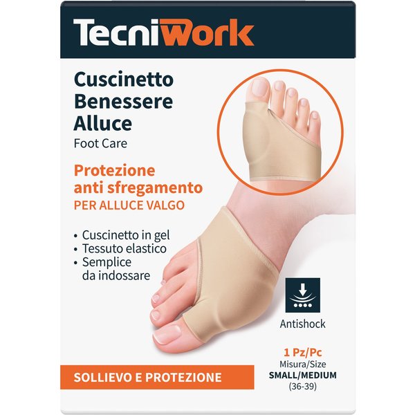 Tecniwork Cuscinetto Benessere Alluce Protezione Per Alluce Valgo In Gel E Tessuto Taglia S/M, 1 Pezzo-image