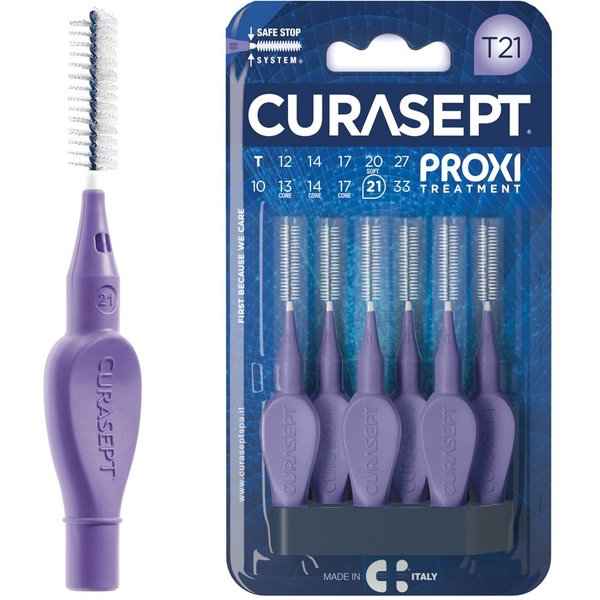 Curasept Proxi T21 Viola - Scovolino Interdentale Per La Rimozione Della Placca, 6 Pezzi-image