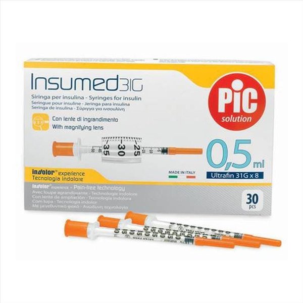 PIC Insumed - Siringa Per Insulina 0.5 Ml Ago G31 X 8Mm, 30 Pezzi-image