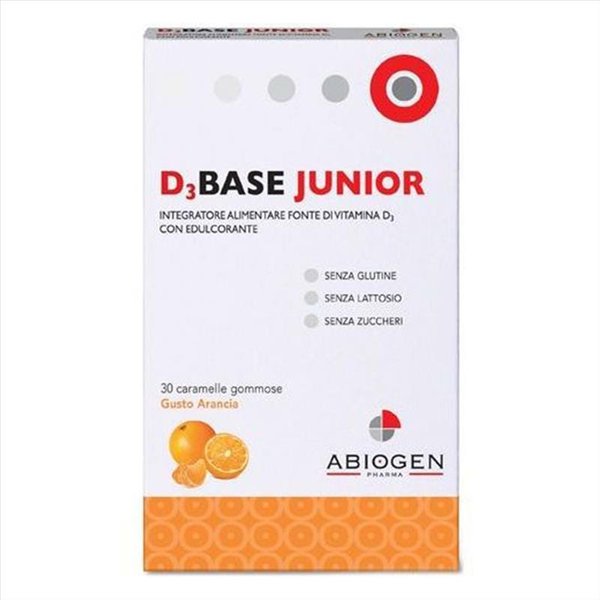 Abiogen Pharma D3Base Junior Integratore Gusto Arancia, 30 Caramelle Gommose-image