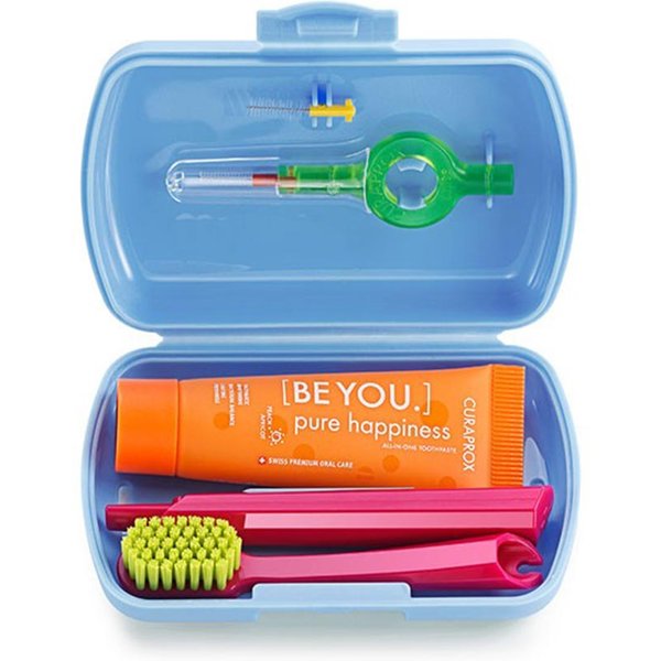 Curaprox Be You Set Da Viaggio Blu - Kit Per L'igiene Orale, Spazzolino, Dentifricio E 2 Scovolini-image