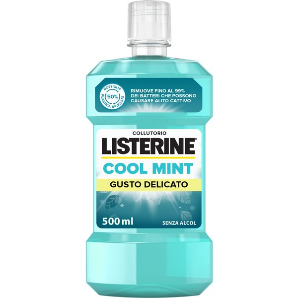Listerine Cool Mint Collutorio 0% Alcol Gusto Menta Con Oli Essenziali Antibatterici Menta Timo Senza Alcool Igiene Orale Completa, 500Ml-image