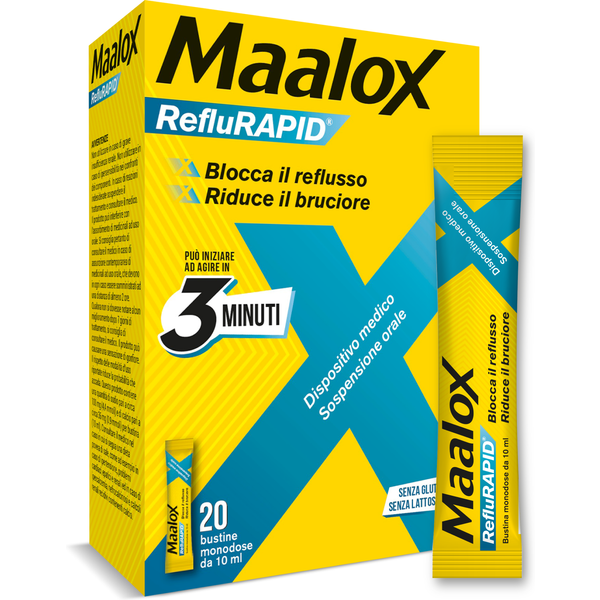 Maalox Reflurapid Blocca Il Reflusso Neutralizza Il Bruciore Da Iperacidità, 20 Bustine-image