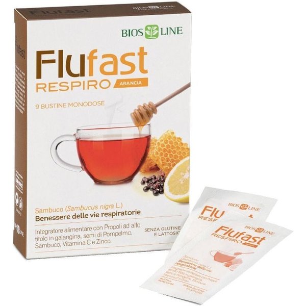 Bios Line Apix Propoli - Flufast Respiro Integratore Vie Respiratorie Gusto Arancia, 9 Buste-image