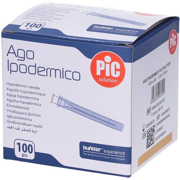 Pic Ago Ipodermico G25 5/8 - Ago Ipodermico Sterile Monouso Per Iniezioni Sottocutanee, 100 Pezzi-image