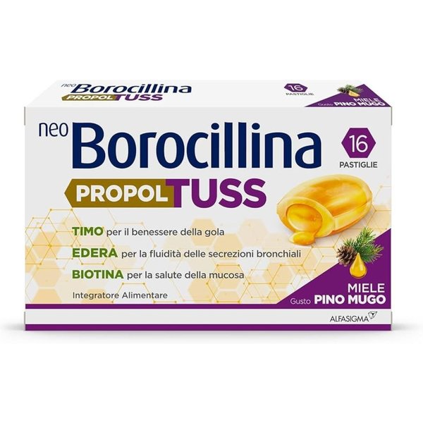 Alfasigma Neoborocillina Propoltuss Integratore Con Miele E Pino Mugo, 16 Pastiglie-image