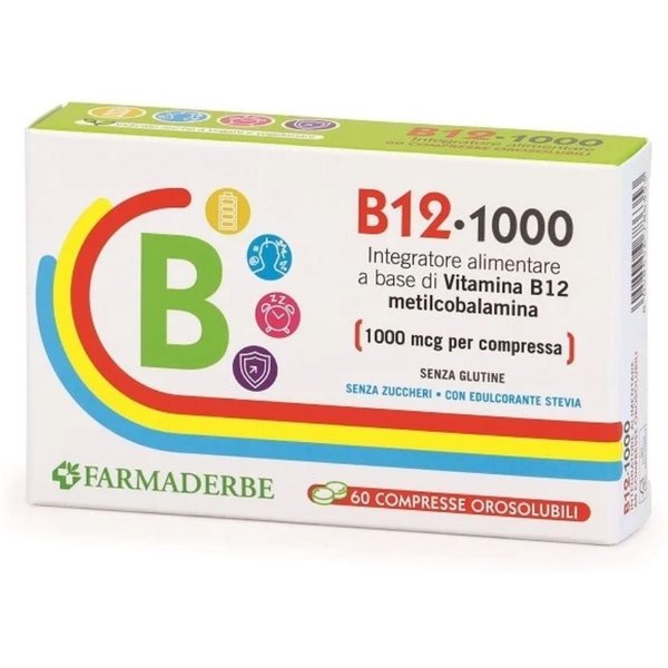 Farmaderbe B12 1000 Integratore Alimentare, 60 Compresse Orosolubili-image