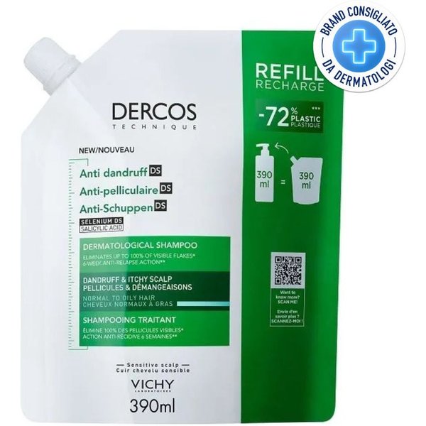 Vichy Dercos Technique Eco-Ricarica Shampoo Antiforfora Capelli Grassi, 390Ml-image