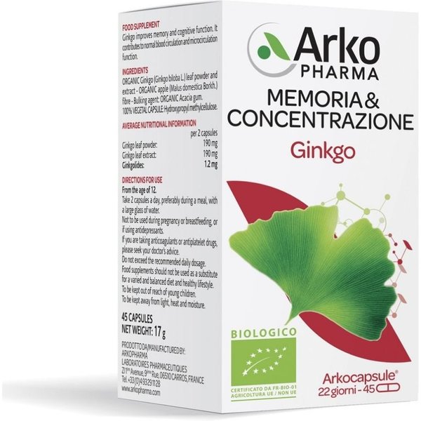 Arkopharma Arkocapsule - Ginkgo Bio Integratore, 45 Capsule-image
