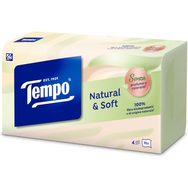 Tempo Natural & Soft Box Fazzoletti Morbidi E Resistenti, 70 Fazzoletti-image