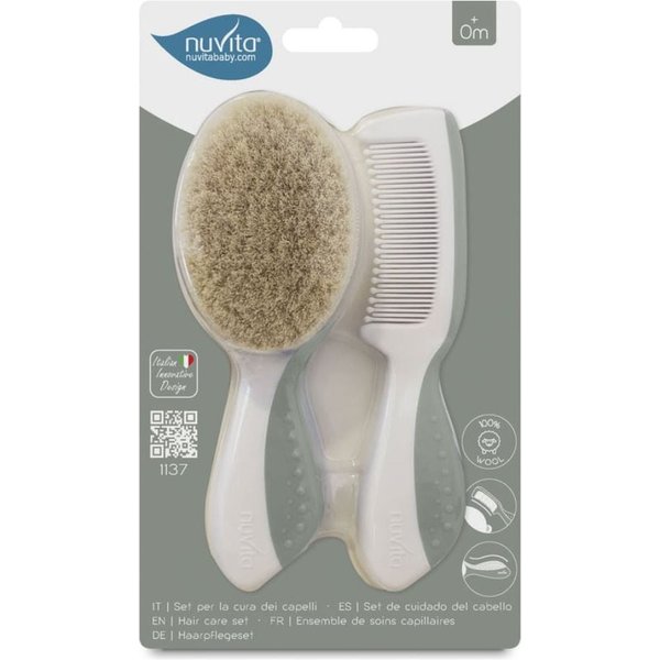 Nuvita Beauty Set Neonato Spazzola + Pettine Colore Sage Green-image
