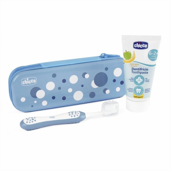Chicco Set Dentale 6M+ Dentifricio Mela Banana 50Ml + Spazzolino Colore Azzurro-image