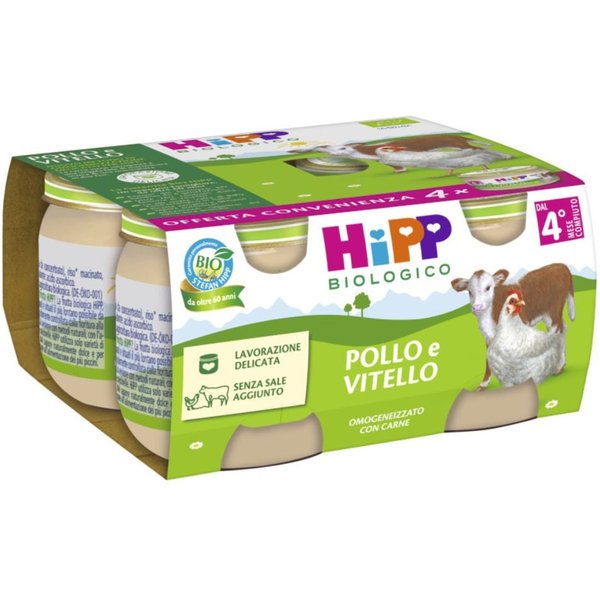 Hipp Biologico Omogeneizzato Di Pollo E Vitello Dai 4+ Mesi, 4 X 80G-image