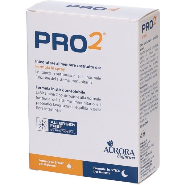 Aurora Biofarma Pro2 Giorno E Notte Integratore Alimentare Sistema Immunitario, Spray 20 Ml + 14 Stick-image