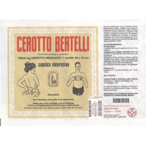 Cerotto Bertelli 368,6 Mg Cerotto Medicato 1 Cerotto 16 X 24 Cm-image
