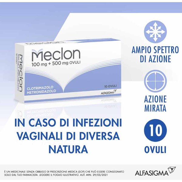Meclon 100Mg+500Mg Ovuli Per Vaginosi Vaginiti E Vulvovaginiti, 10 Ovuli-image