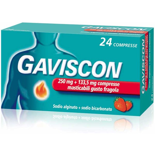 Gaviscon 250Mg + 133,5Mg Compresse Masticabili Gusto Fragola Per Bruciore Di Stomaco Occasionale, 24 Compresse-image