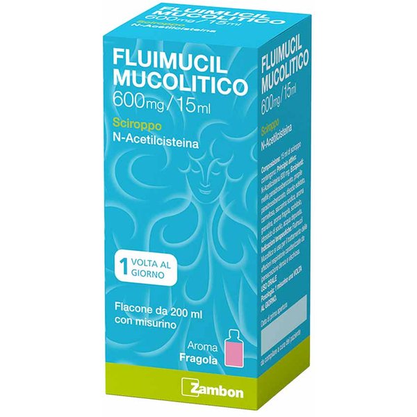 Fluimucil Mucolitico Sciroppo 600Mg/15Ml Aroma Fragola Affezioni Respiratorie Con Ipersecrezione, 200Ml-image