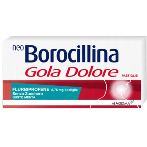 Alfasigma Neoborocillina Gola Dolore Pastiglie Flurbiprofene Senza Zucchero Gusto Menta Azione Rapida, 16 Pastiglie-image