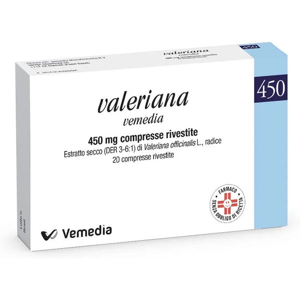 Valeriana Vemedia 450Mg Sollievo Da Tensioni Nervose Lievi E Disturbi Del Sonno, 20 Compresse Rivestite-image
