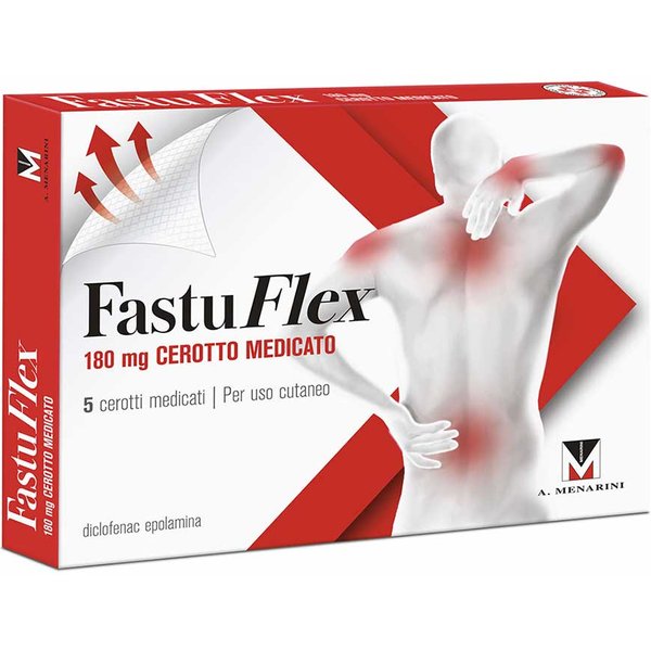 Fastuflex Cerotto Medicato 180Mg Diclofenac Epolamina Antidolorifico Locale, 5 Cerotti Da 10 X 14 Cm-image
