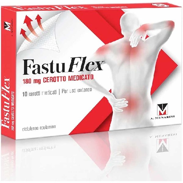 Menarini Fastuflex Cerotto Medicato Misura 10 X 14 Cm 180Mg Diclofenac Epolamina Antidolorifico Locale, 10 Cerotti-image