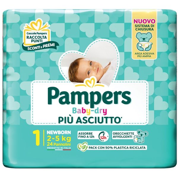 Pampers Baby Dry Newborn - Pannolini Taglia 1 (2-5 Kg) Per Pelle Sensibile, 24 Pezzi-image