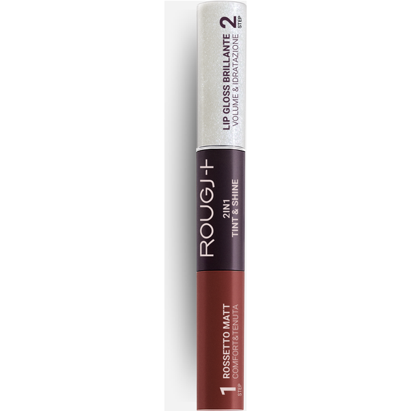 Rougj 2 In 1 Thin&Shine Rossetto Liquido Lunga Tenuta E Lip Gloss Volumizzante E Idratante Colore 02 Nude Brown-image