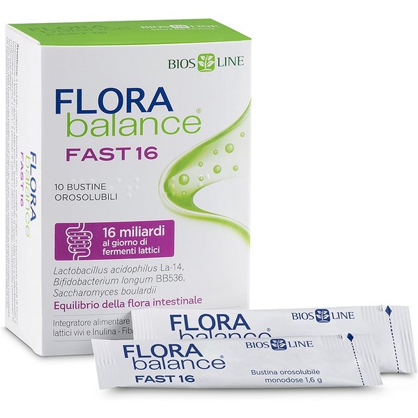 Bios Line Flora Balance Fast 16 - Integratore Per La Flora Intestinale, 10 Bustine-image