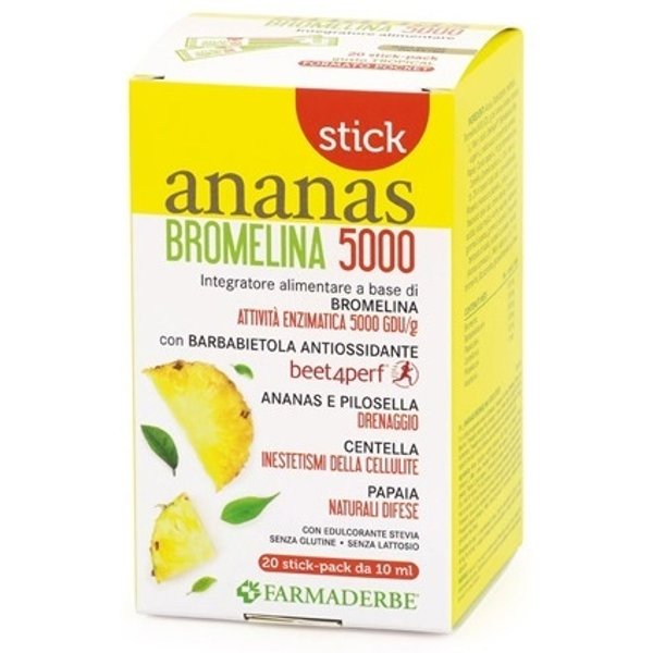 Farmaderbe Ananas Bromelina 5000 Integratore Alimentare Drenante E Per Il Microcircolo, 20 Stick-image
