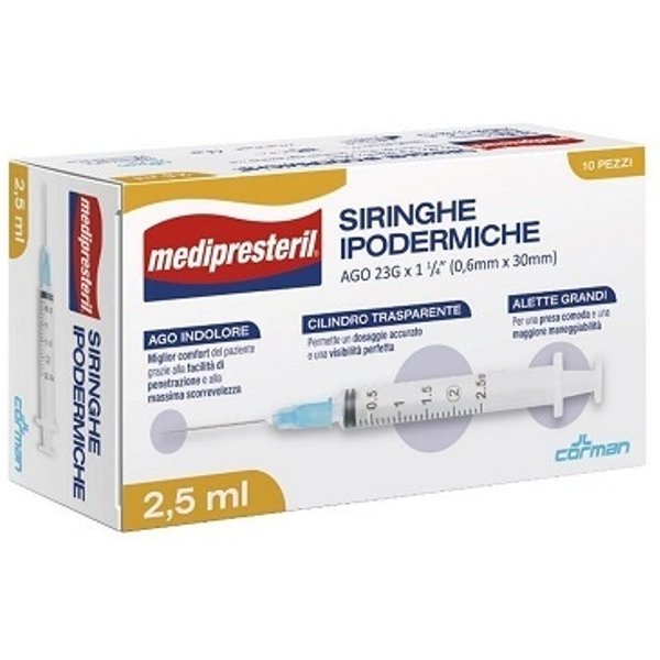 Siringa Ipodermica Medipresteril Ago 23 Gauge 1 1/4 0,6X30Mm 2,5 Ml 10 Pezzi-image