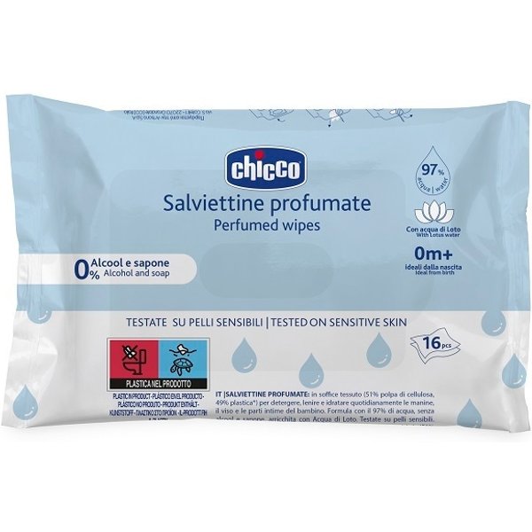 Chicco Salviettine Profumate - Salviette Umidificate Per La Detersione Delicata, 16 Pezzi-image
