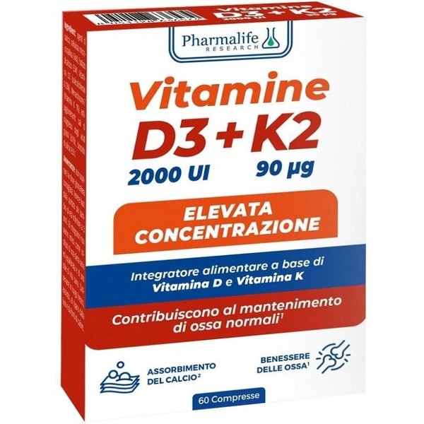 Pharmalife Research Vitacurveg - Vitamine D3+ K2 Integratore, 60 Compresse-image
