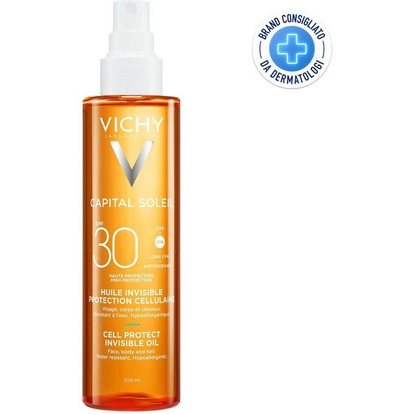 Vichy Capital Soleil - Cell Protect Olio Invisibile SPF30 Olio Solare Alta Protezione Viso Corpo Capelli, 200Ml-image