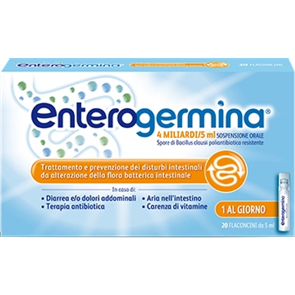 Enterogermina 4 Miliardi/5Ml Sospensione Orale Ripristino Flora Microbica Intestinale, 20 Flaconcini-image