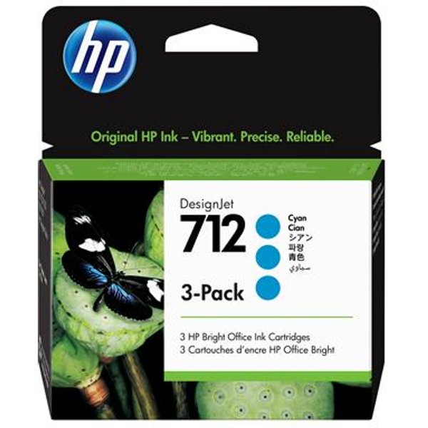 HP 712 3-PACK 29-ML Cyan Designjet Ink Cartridge 3ED77A-image