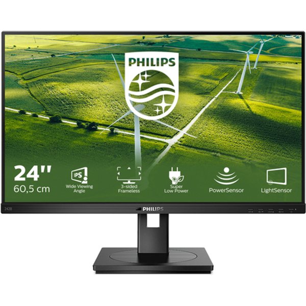 Philips Monitor 23,8 LED Ips 16:9 FHD 4MS 250 Cdm, Vga/Dvi/Dp/Hdmi, Green Line, Pivot, Multimediale 242B1G/00-image