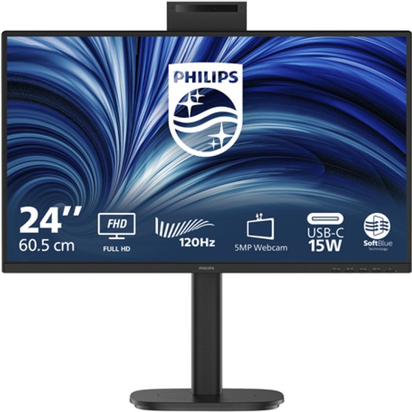Philips Monitor 23,8 Led Ips Fhd 16:9 4MS 300 Cdm 120Hz, Pivot, Webcam, Usb-C, Vga/Dp/Hdmi, Multimed 24B2N3200Jh-image