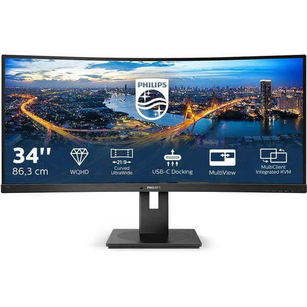 Philips Monitor Curvo 34 Va 21:9 Wqhd 5MS 300Cdm, Dp/Hdmi, Usb-C, Altezza, Multimediale 346B1C/00-image