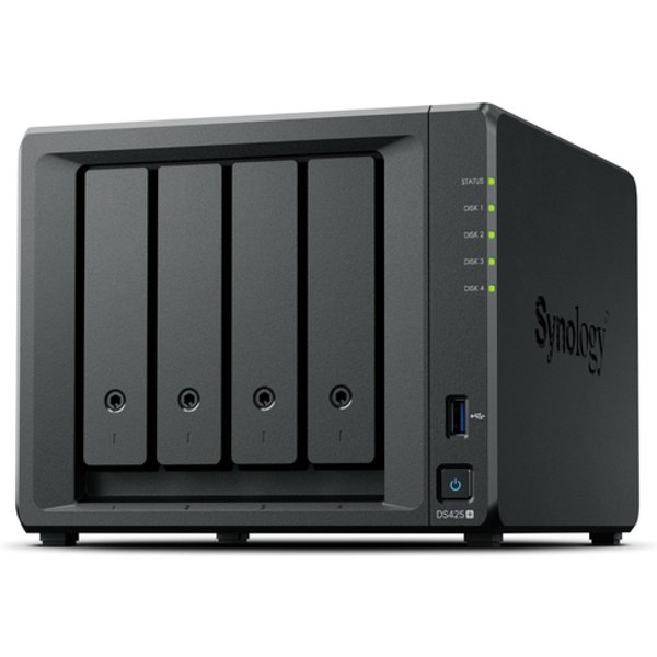Synology NAS Tower 4X Sata, 2X Nvme, Max 40 Cam, Celeron J4125, 2GB Ram, 2.5Gbe, USB 3.2, Ds425+-image