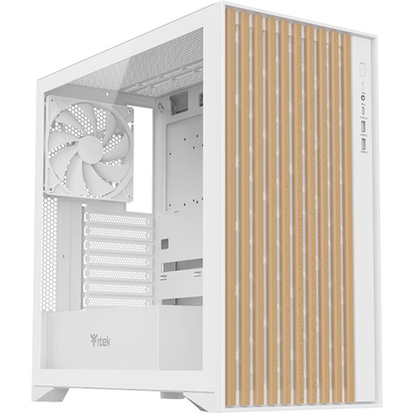 ITek Case Woody, Gaming Tower, Atx, 3X12Cm Black Fan, 2Xusb3, Type-C, Wood Front, Temp Glass Side P Itgcawo28W-image