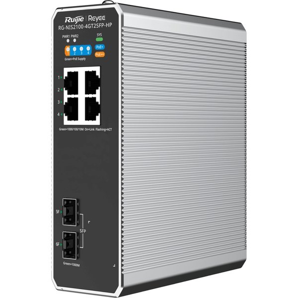 Reyee Cloud Industrial Switch L2 Full Managed Ip40, 4Xrj45 Gigabit, 2Xsfp, 3 P. Poe+ E 1 Poe++ Rg-Nis2100-4Gt2Sfp-Hp-image