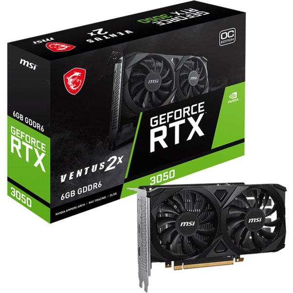 MSI Vga Geforce Rtx 3050, 3050 Ventus 2X E 6G Oc, 6GB Gdrr6, 2Hdmi/Dp, Atx, Dual Fan 3050 2X 6G OC-image