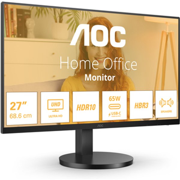 Aoc Monitor 27 Led Ips 4K Uhd 16:9 4MS 350 Cdm, Reg Altezza, Usb-C Dock, Hdmi, Multimediale U27B3Cf-image
