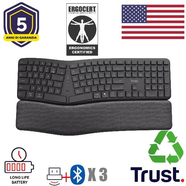 Trust Keyra Ergo Multi Wrls Keyboard Us 25459-image